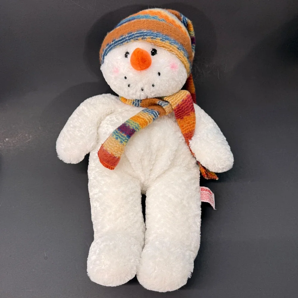 Russ Berrie Bundles Snowman Plush 14 Inch White Striped Hat Scarf Vintage 22688